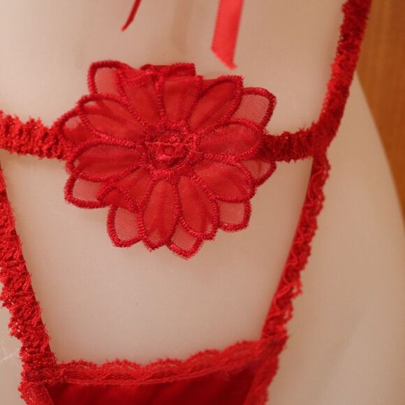Frederick's of Hollywood Red Sexy Floral Cage Bra & Thong Lingerie Se… - Picture 6 of 9